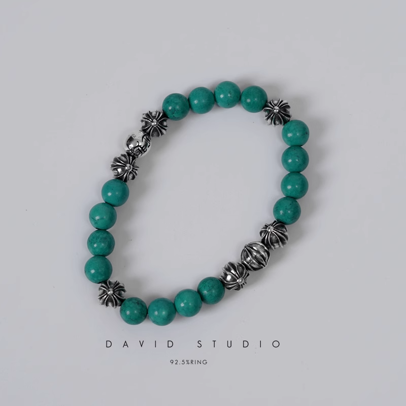 TURQUOISE BEAD BRACELET 8MM(8 SILVER BEADS)