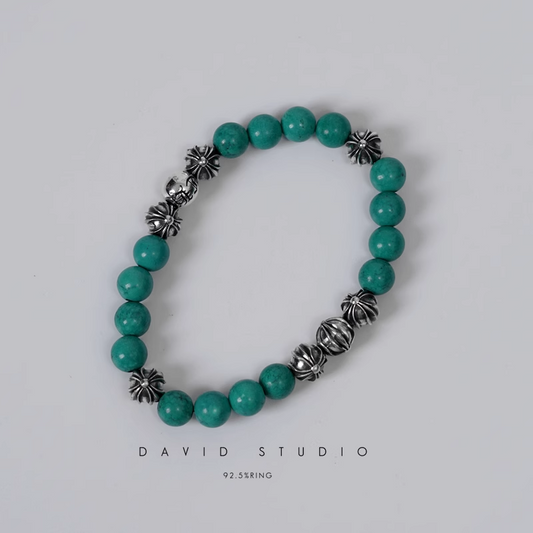 TURQUOISE BEAD BRACELET 8MM(8 SILVER BEADS)