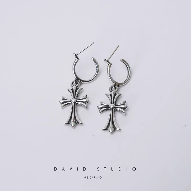 TINY CROSS HOOP EARRING