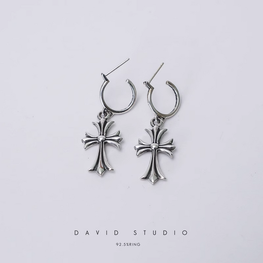 TINY CROSS HOOP EARRING