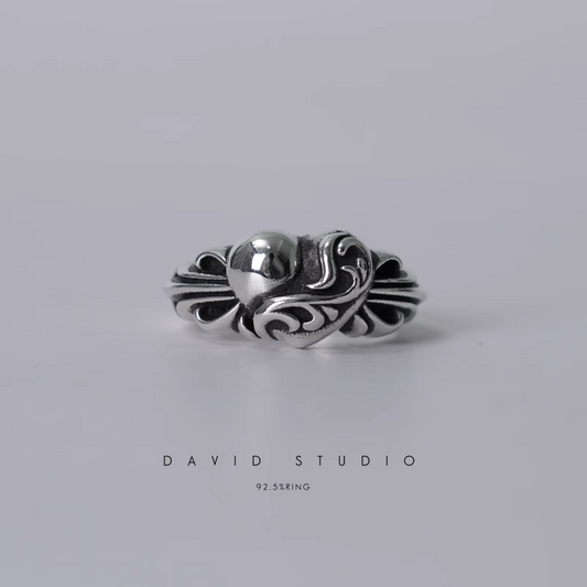 FLORAL CROSS HEART RING
