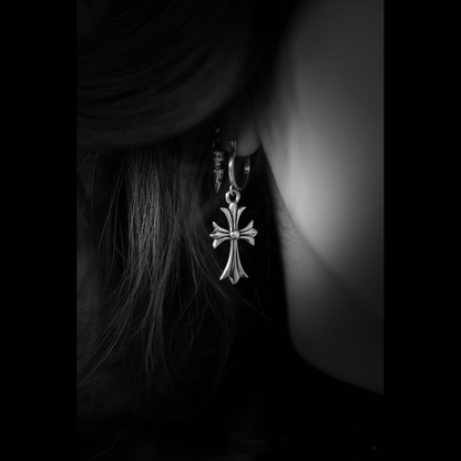 TINY CROSS HOOP EARRING