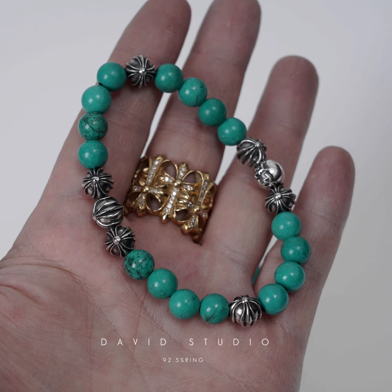 TURQUOISE BEAD BRACELET 8MM(8 SILVER BEADS)