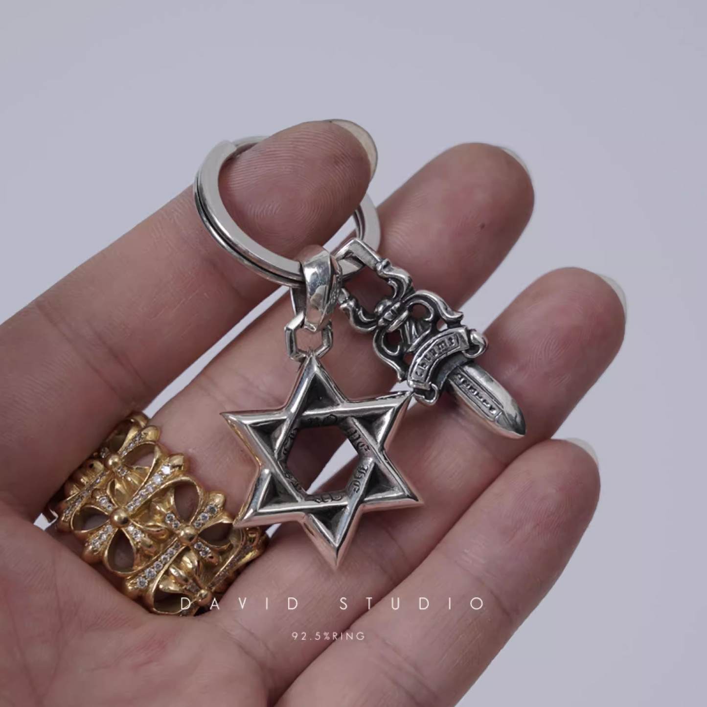 STAR OF DAVID AND DAGGER KEY RING