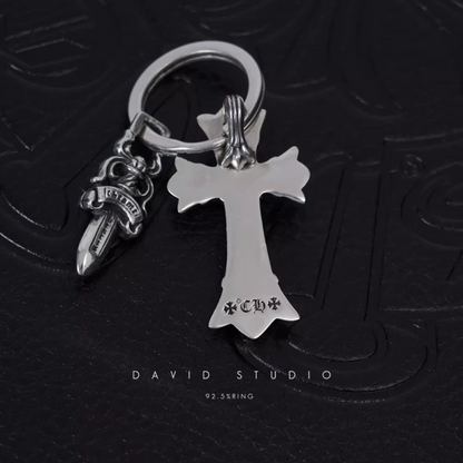 DOUBLE CROSS AND DAGGER KEY RING