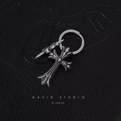 DOUBLE CROSS AND DAGGER KEY RING