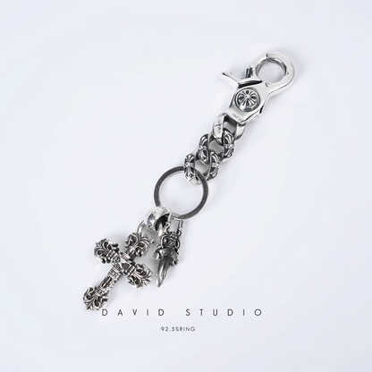 FANCY LINK KEY CHAIN WITH XS FILIGREE CROSS AND DAGGER KEY RING