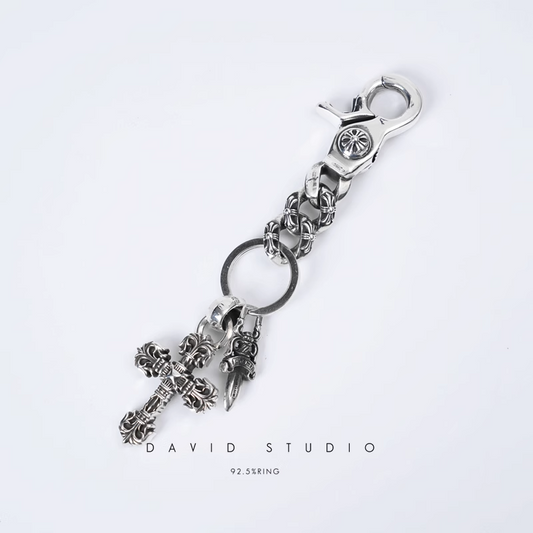 FANCY LINK KEY CHAIN WITH XS FILIGREE CROSS AND DAGGER KEY RING