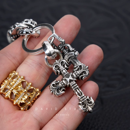FANCY LINK KEY CHAIN WITH XS FILIGREE CROSS AND DAGGER KEY RING