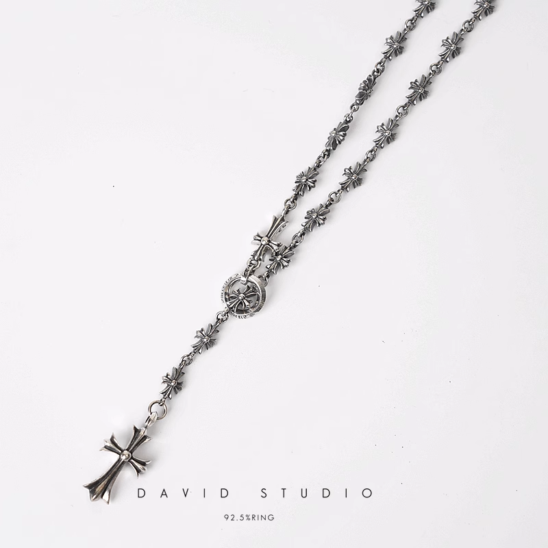CH Cross And Babyfat Charm With Tiny E CH Plus Chalk Chain – David_Studio