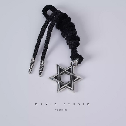 LARGE STAR OF DAVID PENDANT – LEATHER BRAID