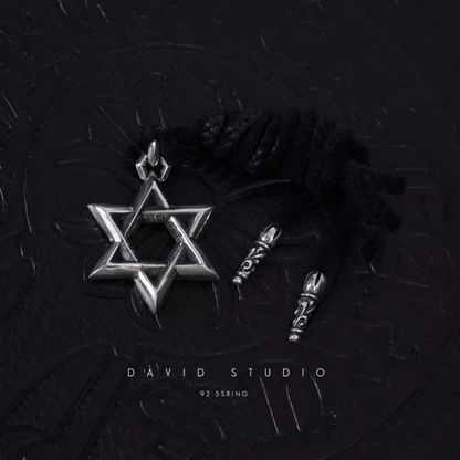LARGE STAR OF DAVID PENDANT – LEATHER BRAID