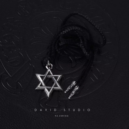 LARGE STAR OF DAVID PENDANT – LEATHER BRAID