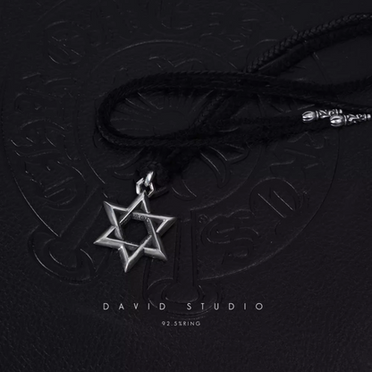 LARGE STAR OF DAVID PENDANT – LEATHER BRAID