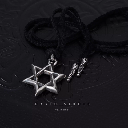 LARGE STAR OF DAVID PENDANT – LEATHER BRAID