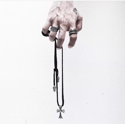 SMALL CROSS PENDANT – LEATHER BRAID