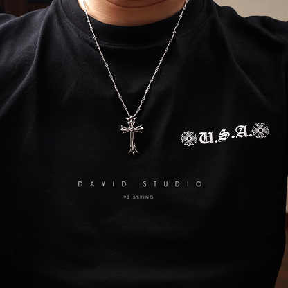 SMALL DOUBLE CROSS PENDANT – TWIST CHAIN