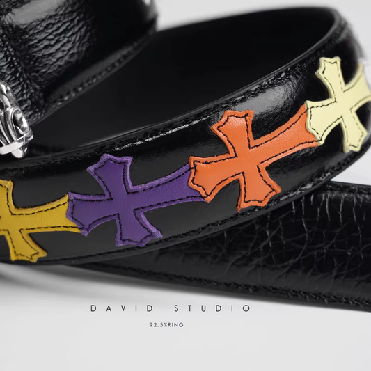 MULTI COLOR CROSS COWHIDE LEATHER BELT