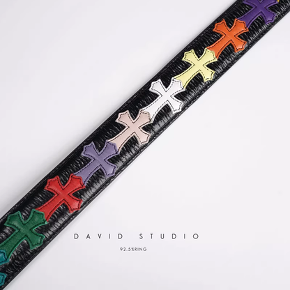 MULTI COLOR CROSS COWHIDE LEATHER BELT
