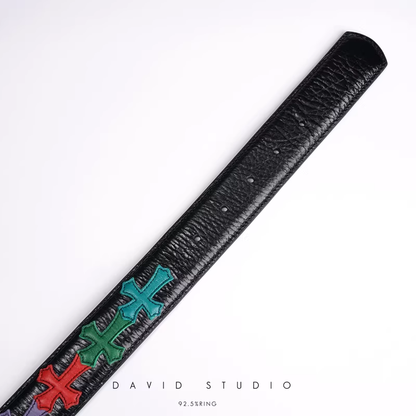 MULTI COLOR CROSS COWHIDE LEATHER BELT