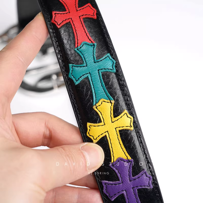 MULTI COLOR CROSS COWHIDE LEATHER BELT