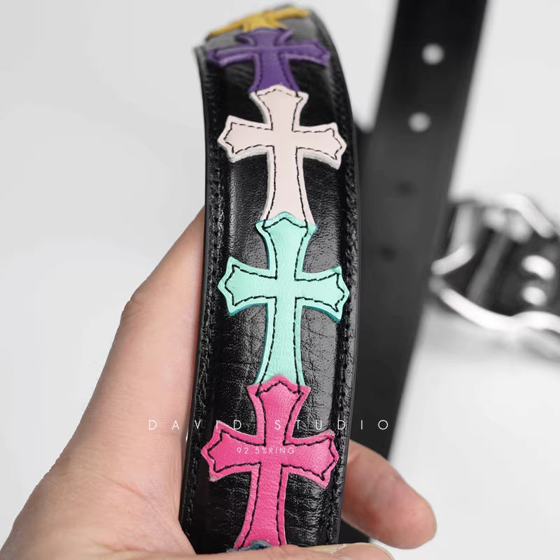 MULTI COLOR CROSS COWHIDE LEATHER BELT