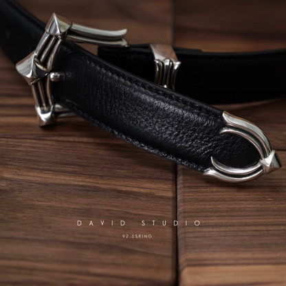 GEM BUCKLE COWHIDE LEATHER BELT