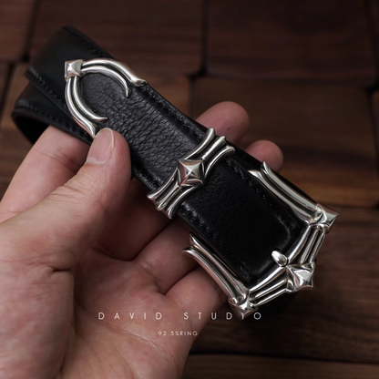 GEM BUCKLE COWHIDE LEATHER BELT