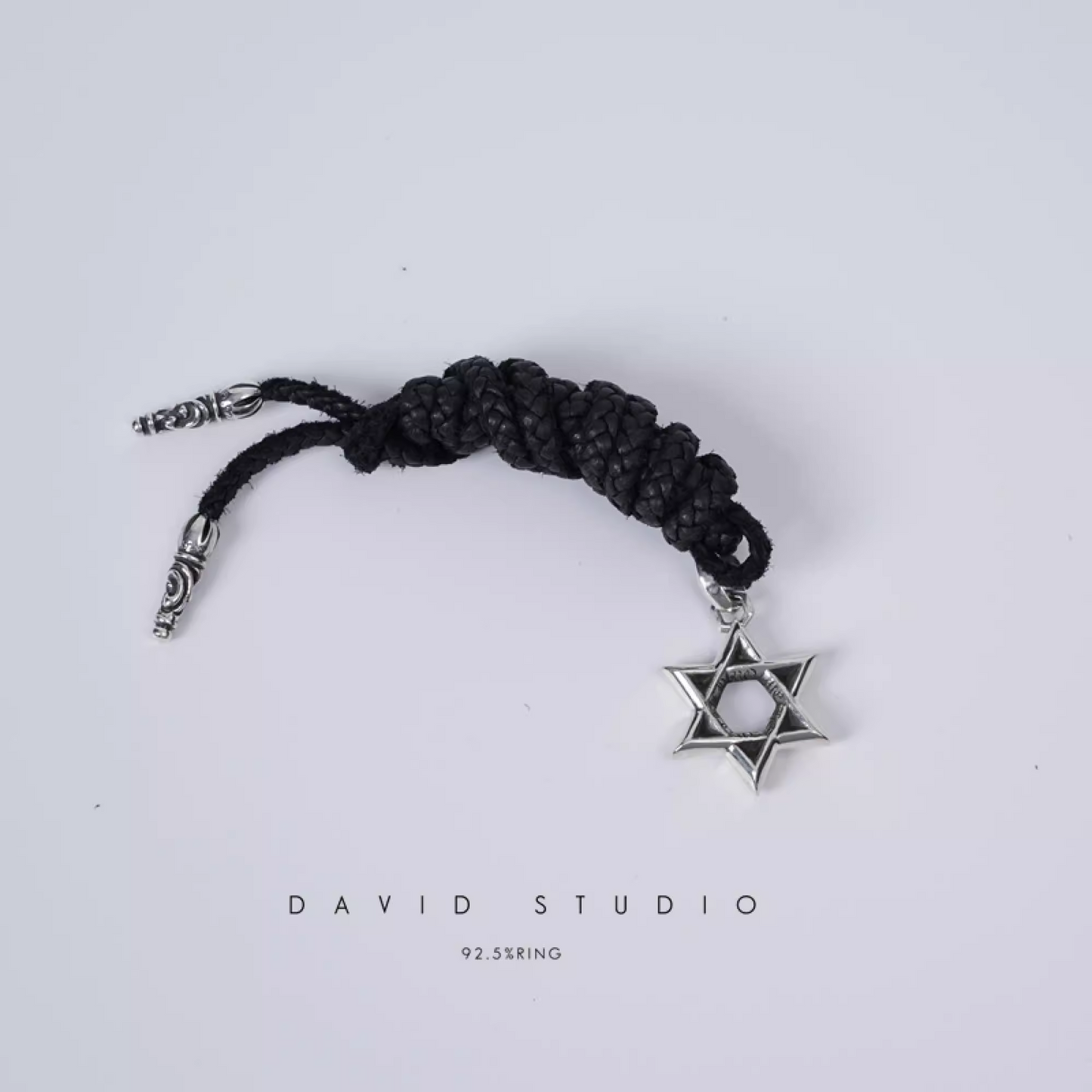 SMALL STAR OF DAVID PENDANT – LEATHER BRAID
