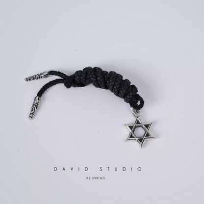 SMALL STAR OF DAVID PENDANT – LEATHER BRAID