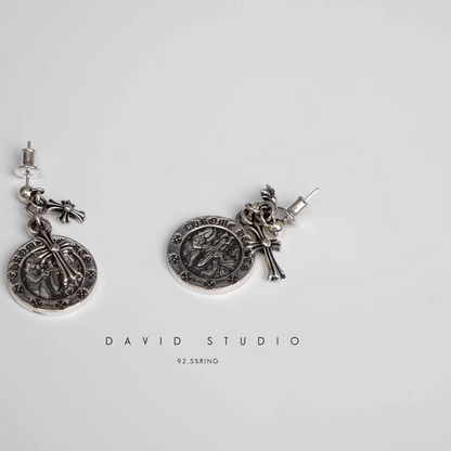CROSS ANGEL MEDALLION EARRING