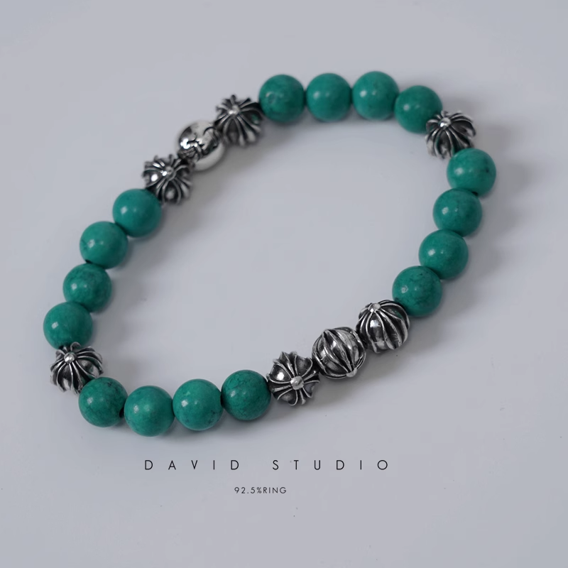 TURQUOISE BEAD BRACELET 8MM(8 SILVER BEADS)