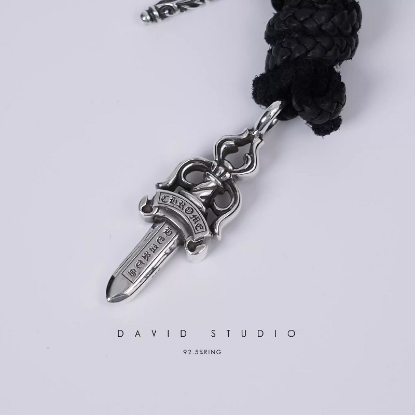 DOUBLE DAGGER PENDANT – LEATHER BRAID