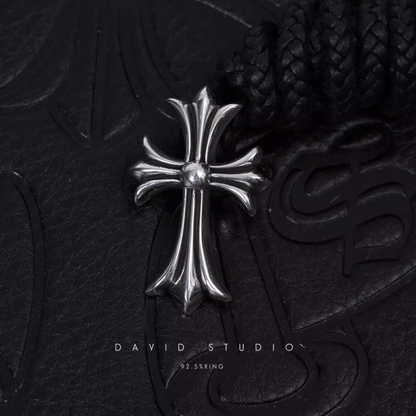 SMALL CROSS PENDANT – LEATHER BRAID