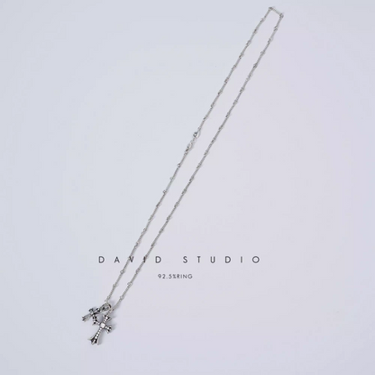 SMALL CROSS AND BABYFAT CHARM NECKLACE WITH DIAMONDS – TWIST CHAIN