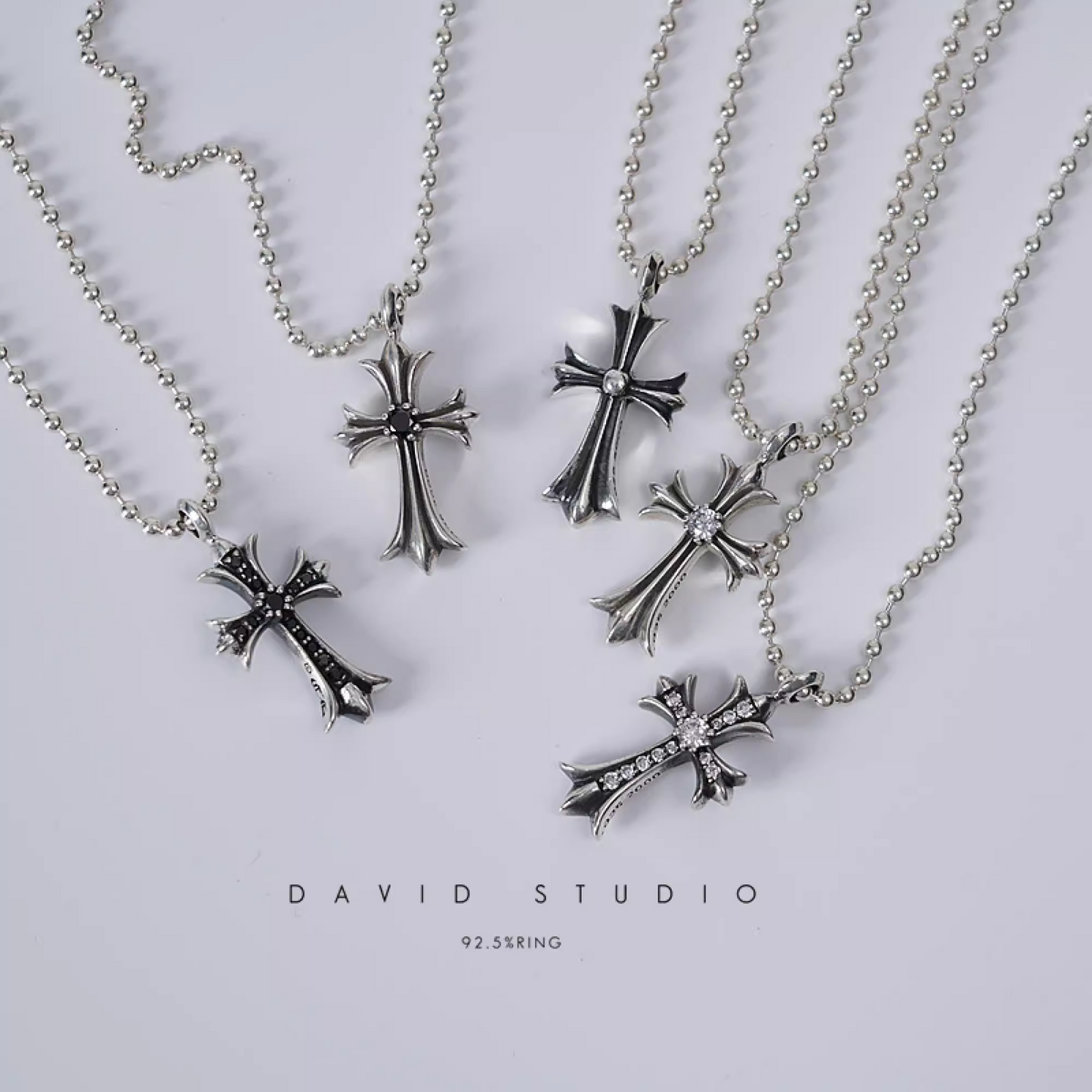SMALL CROSS CHARM NECKLACE WITH DIAMONDS – BALL CHAIN