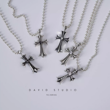 SMALL CROSS CHARM NECKLACE WITH DIAMONDS – BALL CHAIN