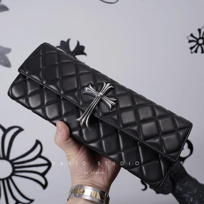 LONG QUILTED WALLET WITH LARGE CROSS