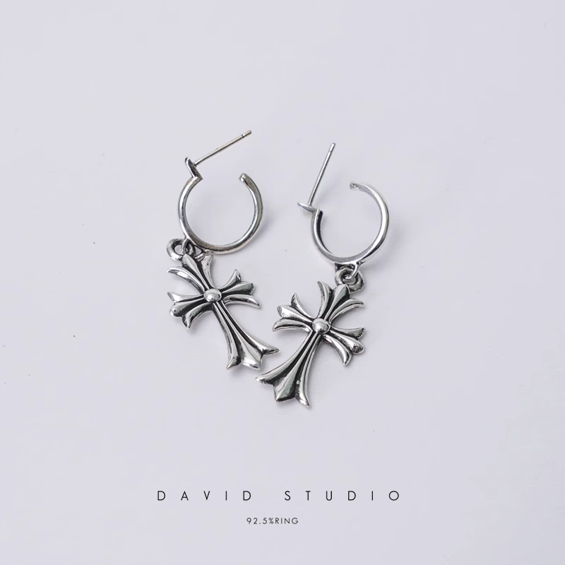 TINY CROSS HOOP EARRING