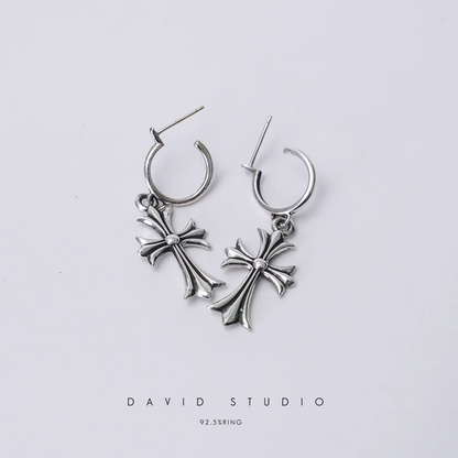 TINY CROSS HOOP EARRING