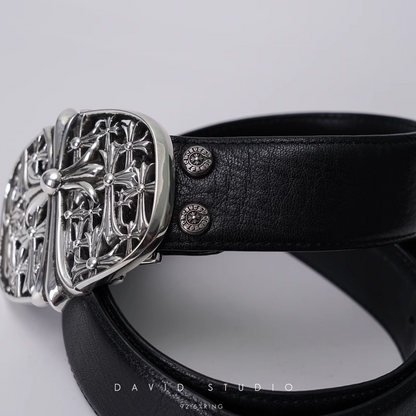 CEMETERY CROSS BUCKLE COWHIDE LEATHER BELT