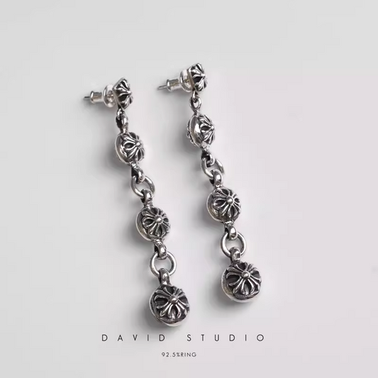 CROSSBALL THREE DROP EARRING