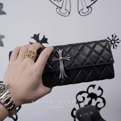 LONG QUILTED WALLET WITH LARGE CROSS