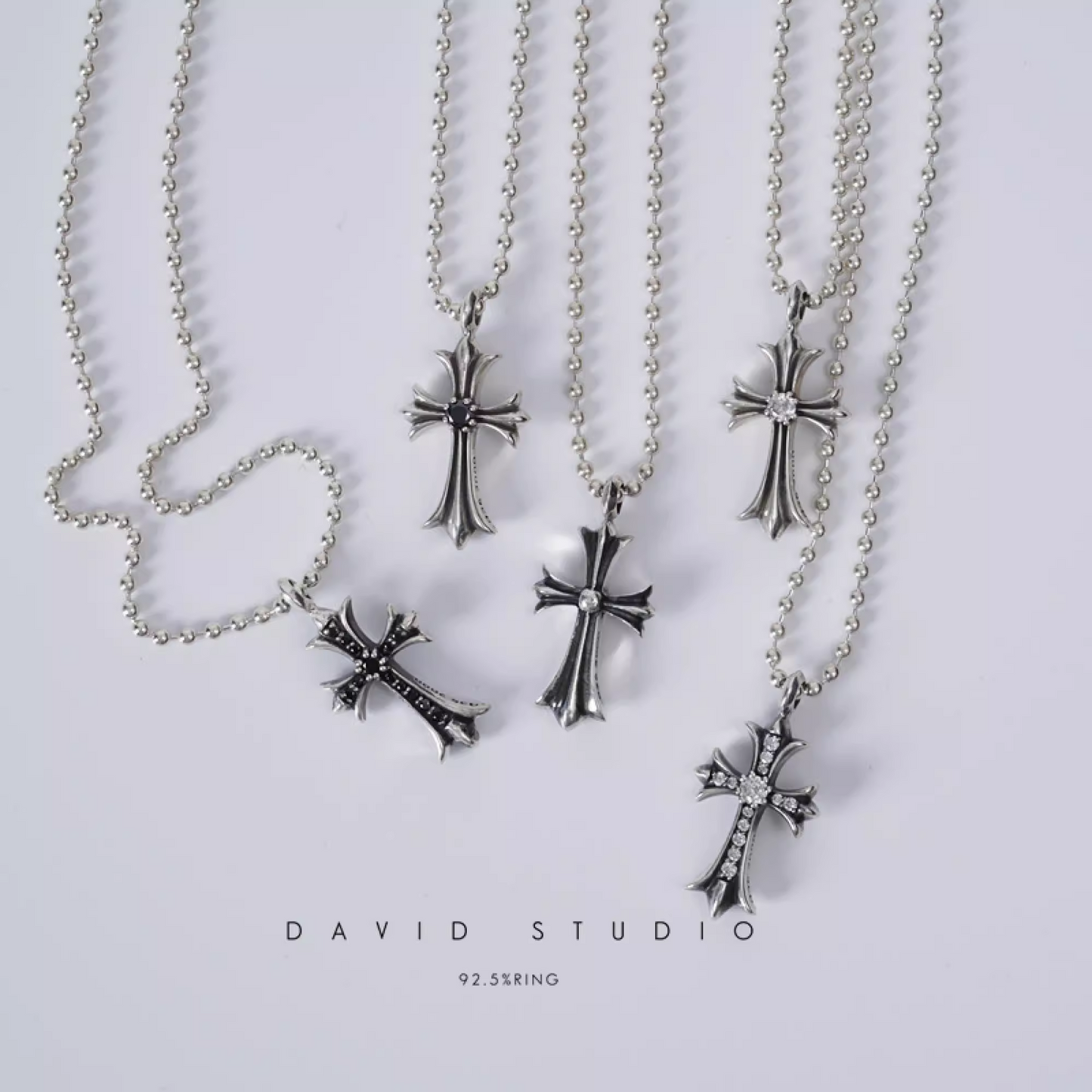 SMALL CROSS CHARM NECKLACE WITH DIAMONDS – BALL CHAIN
