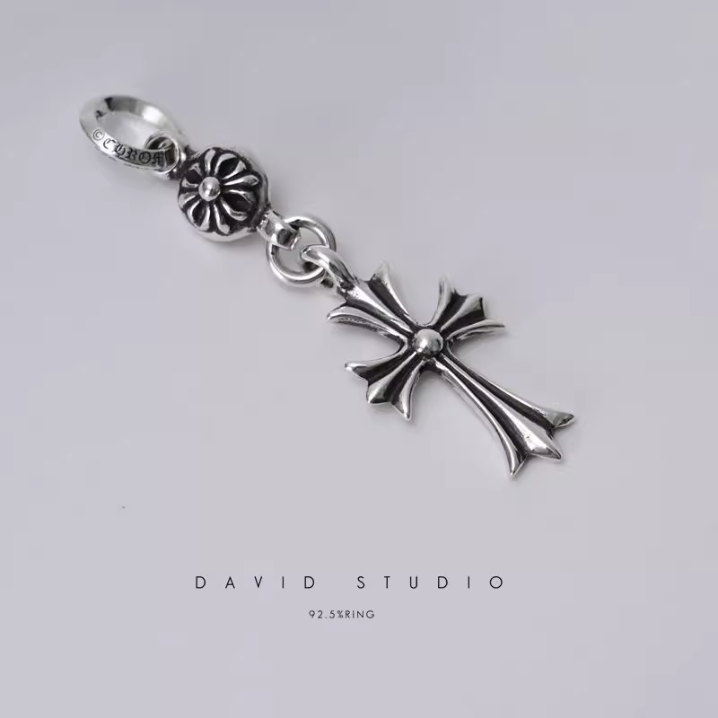 TINY CH CROSS WITH ONE SILVER BALL CHARM