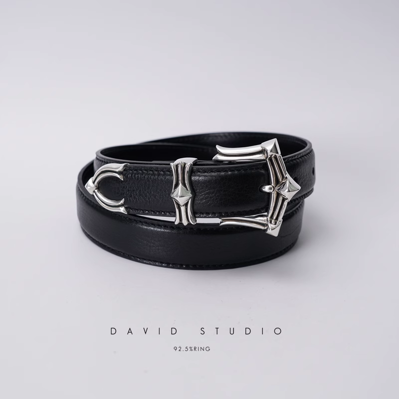 GEM BUCKLE COWHIDE LEATHER BELT
