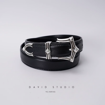 GEM BUCKLE COWHIDE LEATHER BELT