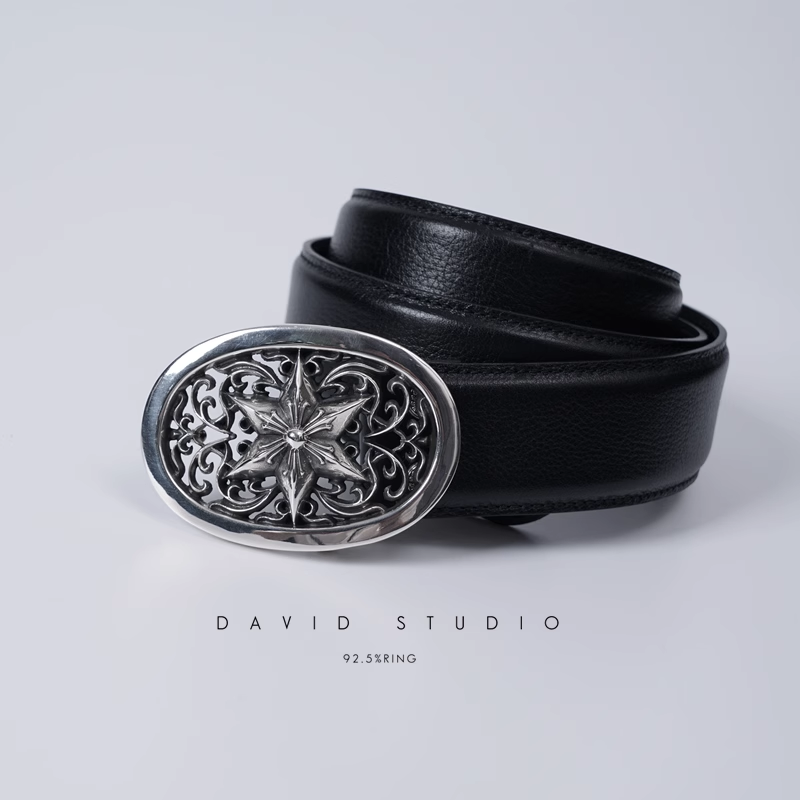 OVAL STAR BUCKLE COWHIDE LEATHER BELT