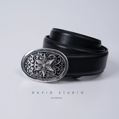 OVAL STAR BUCKLE COWHIDE LEATHER BELT