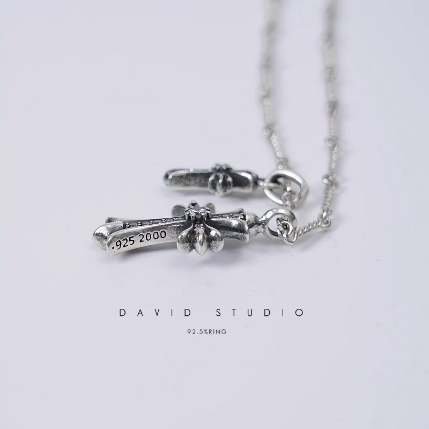 SMALL CROSS AND BABYFAT CHARM NECKLACE WITH DIAMONDS – TWIST CHAIN